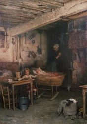 Kinder in einem Cottage-Inneren