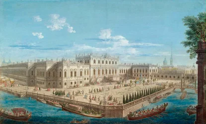 Ansicht des Sommerpalastes von Kaiserin Elisabeth am Fontanka-Fluss in St. Petersburg, 1753