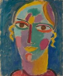 Mystischer Kopf: Frauenkopf auf blauem Hintergrund, ca. 1917