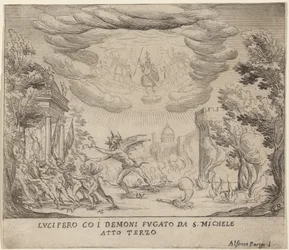 Luzifer und Dämonen fliehen vor dem Erzengel Michael