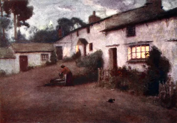 Mondlicht und Lampenlicht - Consiton Village, aus einem Portfolio von Drucken der Original-Aquarelle, ca. 1920