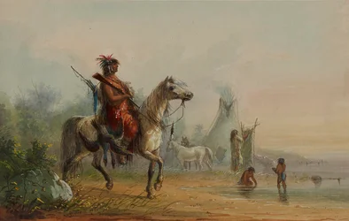 Indianer kehrt mit Wild ins Lager zurück