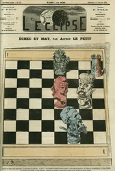 Schachmatt, die Dame-Republique, der Turm-Paris, der Reiter-Duc von Aumale (1822-1897), der Läufer-Rouher (1814-1884) haben König Louis-Philippe d