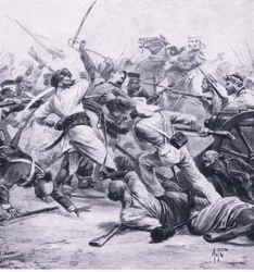 Nicholsons Niederlage der Rebellen bei Najafgarh, 2. August 1857, Illustration aus British Battles on Land and Sea, 1915