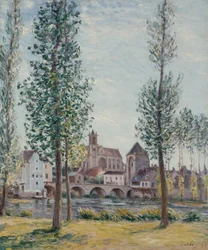 Blick auf Moret sur Loing durch die Bäume