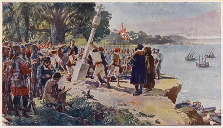 Portugiesen errichten eine Steinsäule an der Mündung des Kongo