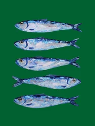 Fünf gemalte Sardinen