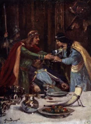 Vergiftung von König Aethelbert II. von East Anglia durch Cynethryth, die Frau von Offa II. von Mercia, 794