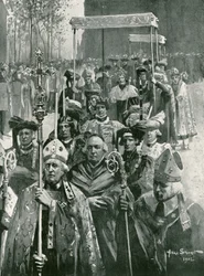 Die Prozession von der Abtei zur Halle bei der Krönung von Richard III. und Anne von Warwick (Lithografie)