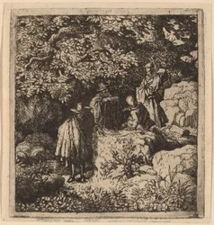 Vier Figuren unter einem Baum, wahrscheinlich ca. 1645-1656