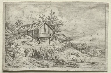 Mann im Tor eines verlassenen Hauses