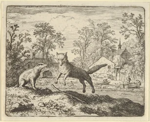 Der Dachs verhängt als Strafe dreimal über einen Stock auf dem Boden zu springen, 1650-75