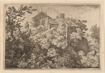 Drei Hütten auf einem Felsen