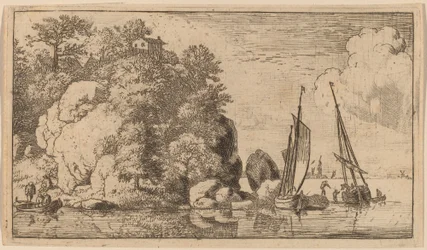 Zwei Boote auf einem breiten Fluss, wahrscheinlich ca. 1645-1656