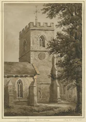 Harborne Kirche: Rote Sepia-Zeichnung, 2. Juli 1842