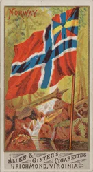 Norwegen, aus Flaggen aller Nationen, Serie 1 N9 für Zigarettenmarken von Allen & Ginter, 1887.