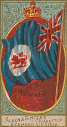 Tasmanien, aus Flaggen aller Nationen, Serie 2, Nr. 10, für die Zigarettenmarken von Allen & Ginter, ..., 1890.