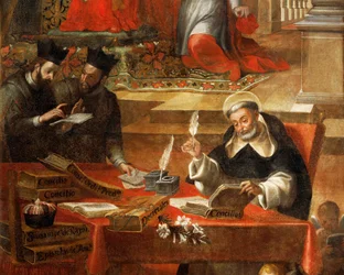 Zwei Jesuiten im Gespräch, während St. Raymond das Konzil schreibt, (Detail)