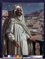 Der Muezzin, ein Mitglied der Moschee, der zum Gebet ruft