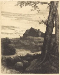Bauernhof mit großem Baum