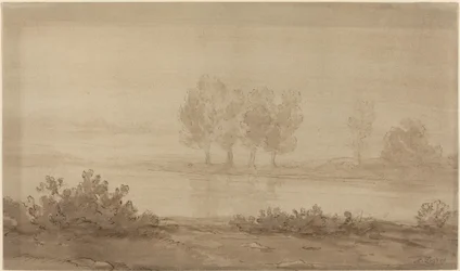 Landschaft - Vier Bäume jenseits eines Flusses