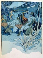 Illustration von Alphonse Mucha aus "Rama", einem Gedicht in drei Akten von Paul Verola. ca. 1898. Mucha (1860 – 1939) war ein tschechischer Jugendstilmaler