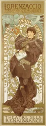 Lorenzaccio, Darstellung der stehenden Figur von Sarah Bernhardt in der Rolle, 1896