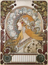MUCHA, Alphonse Maria (1860-1939). Zodiac. 1896. Poster und Kalender, der die Zeitschrift „La Plume“ (Die Feder) bewirbt. Modernismus. Lithografie