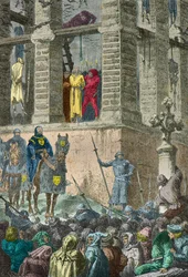 Enguerrand de Marigny wird 1315 am Galgen von Montfaucon hingerichtet (Gravur)