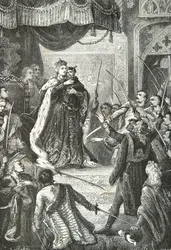 Maria Theresia von Österreich mit dem zukünftigen Joseph II. vor den ungarischen Magnaten