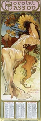 Frau in Herbststimmung - von Mucha, Kalender Chocolat Mexicain Chocolat Masson, Juli, August, September 1897