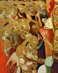 Detail eines Altars: Heilige und Engel beten Christus an