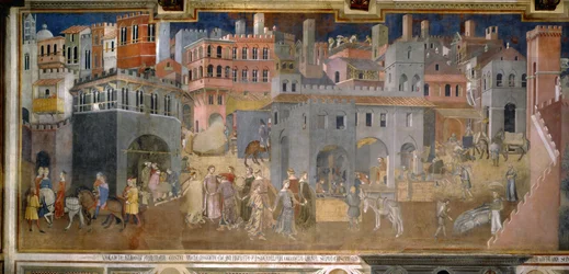 Die Auswirkungen guter Regierung in der Stadt, Zyklus der Fresken, Die Allegorie der guten und schlechten Regierung, 1338-1339