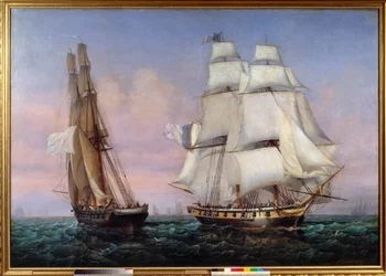 Rückkehr von der Insel Elba 28.02.1815 Napoleon I. an Bord des Schiffes „Die Unbeständige“ kreuzt den „Zephyr“