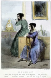 Hier ist, was mir passiert ist (Gespräch der flatterhaften Frauen) - in „Madeleines“ von Cham, ca. 1870-1880