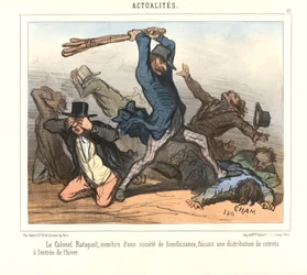 Der Oberst Ratapoil, Mitglied einer Wohltätigkeitsgesellschaft, verteilt Holzscheite zu Beginn des Winters.