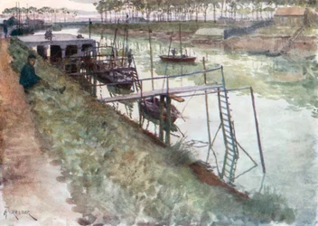 Der Kai mit Aalbooten und Landungsstegen, Nieuport