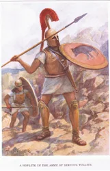 Ein Hoplit in der Armee von Servius Tullius, Illustration aus Der römische Soldat, 1928