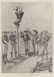 Jamesons Männer schneiden die Telegrafendrähte durch