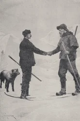 Treffen der Polarforscher Frederick George Jackson und Fridtjof Nansen, Franz-Josef-Land, 1896