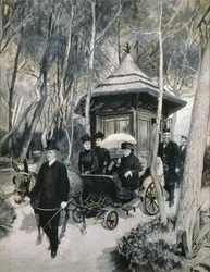 Königin Victoria in einer Maultierkutsche mit John Brown als Begleiter