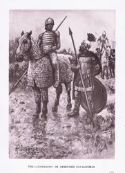 Der Cataphractus oder gepanzerte Kavallerist, Illustration aus Der römische Soldat, 1928