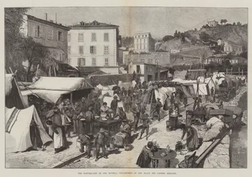 Das Erdbeben an der Riviera, Lager auf dem Place des Carmes, Mentone