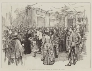 Die Königin im Mansion House, City of London, nach ihrer Rückkehr aus dem East End