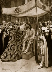 Die Salbung von Karl I. durch George Abbot, Erzbischof von Canterbury, in der Westminster Abbey, am Lichtmesstag, 1626, aus 