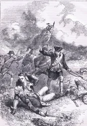 Tod von Major Pitcairn, Illustration aus Cassells Geschichte der Vereinigten Staaten, veröffentlicht von Cassell, Petter & Galpin, ca. 1900 (Lithografie)