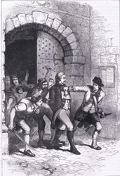 Huddy wird aus dem Gefängnis geführt, um gehängt zu werden, Illustration aus Cassells Geschichte der Vereinigten Staaten, veröffentlicht von Cassell, Petter & Galpin, ca. 1900 (Lithografie)