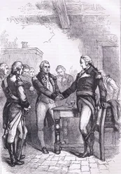 Washington verabschiedet sich von seinen alten Kameraden, Illustration aus Cassells Geschichte der Vereinigten Staaten, veröffentlicht von Cassell, Petter & Galpin, ca. 1900