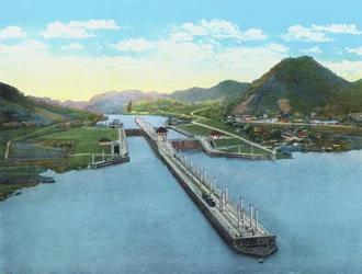 Vogelperspektive der Pedro Miguel Schleusen, Panamakanal