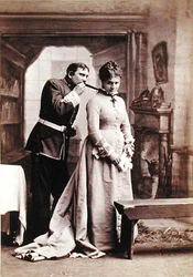 H. J. Montague und Ada Dyas in einer Szene aus „The Shaughraun“, um 1874
